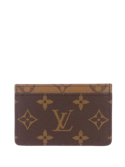 Pre-owned Louis Vuitton 2021-2026 Monogram Reverse Card Holder In Brown