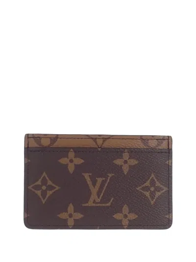 Pre-owned Louis Vuitton 2021-2026 Monogram Reverse Card Holder In Brown