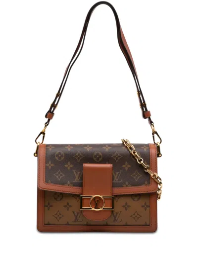 Pre-owned Louis Vuitton 2021-2026 Monogram Reverse Dauphine Mm Satchel In Brown