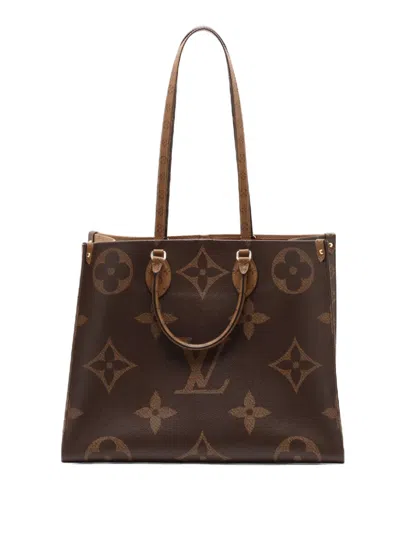 Pre-owned Louis Vuitton 2021-2026 Monogram Reverse Giant Onthego Gm Satchel In Brown
