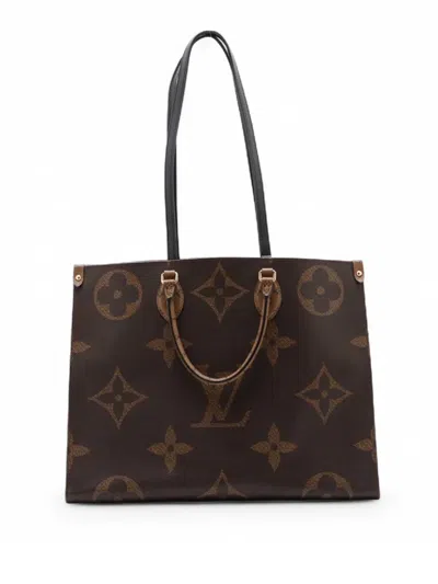 Pre-owned Louis Vuitton 2021-2026 Monogram Reverse Giant Onthego Gm Satchel In Brown