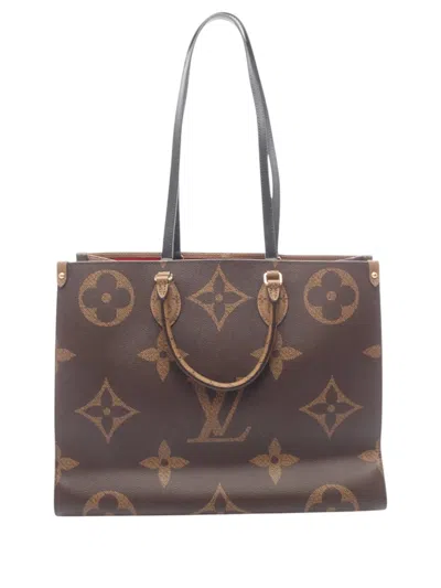 Pre-owned Louis Vuitton 2021-2026 Monogram Reverse Giant Onthego Gm Satchel In Brown