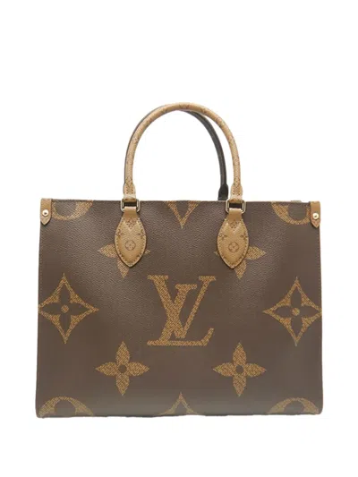 Pre-owned Louis Vuitton 2021-2026 Monogram Reverse Giant Onthego Mm Satchel In Brown