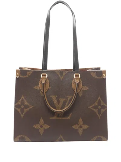 Pre-owned Louis Vuitton 2021-2026 Monogram Reverse Giant Onthego Mm Satchel In Brown