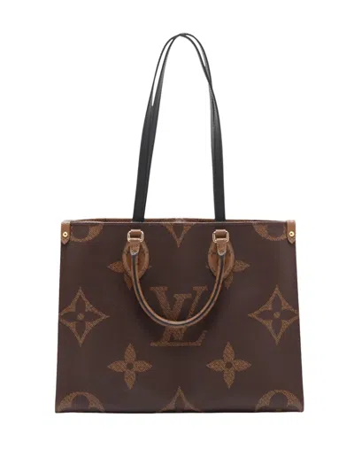 Pre-owned Louis Vuitton 2021-2026 Monogram Reverse Giant Onthego Mm Satchel In Brown