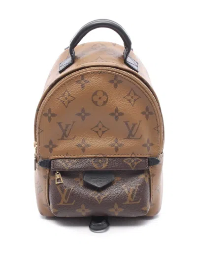 Pre-owned Louis Vuitton 2021-2026 Monogram Reverse Mini Palm Springs Backpack In Brown