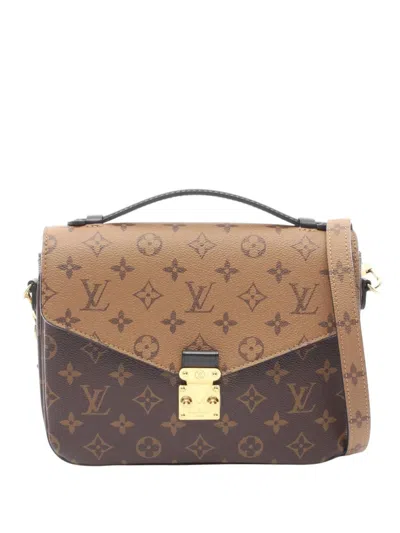 Pre-owned Louis Vuitton 2021-2026 Monogram Reverse Pochette Metis Satchel In Brown