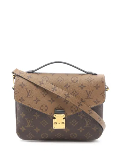 Pre-owned Louis Vuitton 2021-2026 Monogram Reverse Pochette Metis Satchel In Brown