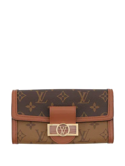 Pre-owned Louis Vuitton 2021-2026 Monogram Reverse Sarah Dauphine Wallet Long Wallets In Brown