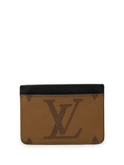 Pre-owned Louis Vuitton 2021-2026 Monogram Reverse Side Up Card Holder In Brown
