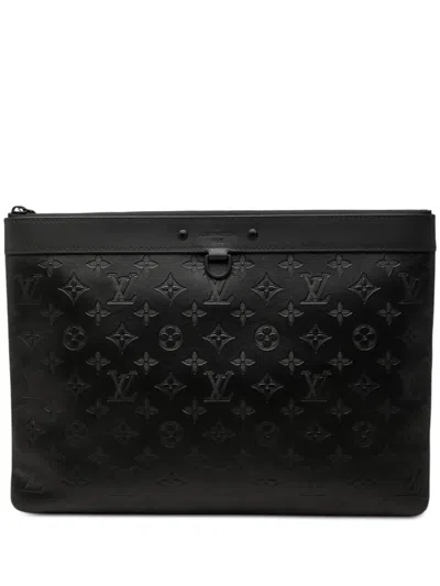 Pre-owned Louis Vuitton 2021-2026 Monogram Shadow Discovery Pochette Clutch Bag In Black