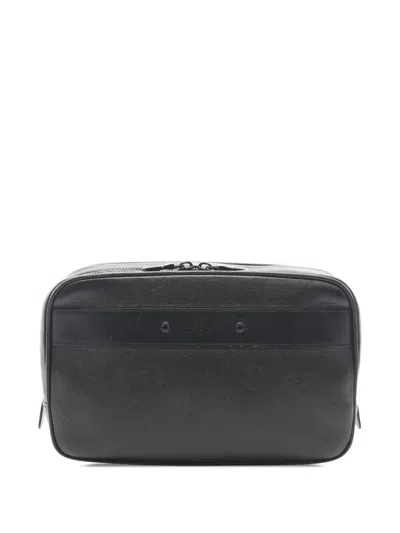 Pre-owned Louis Vuitton 2021-2026 Monogram Shadow Trousse Toilette Gm Clutch Bag In Black