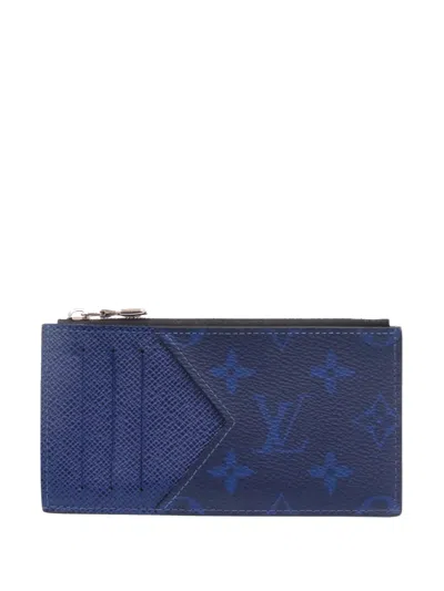 Pre-owned Louis Vuitton 2021-2026 Monogram Taigarama Coin Card Holder In Blue