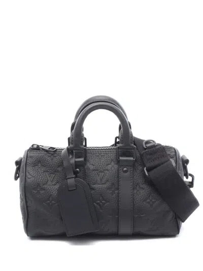Pre-owned Louis Vuitton 2021-2026 Monogram Taurillon Keepall Bandouliere 25 Satchel In Black