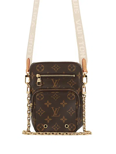 Pre-owned Louis Vuitton 2021-2026 Monogram Utility Phone Sleeve Satchel In Brown
