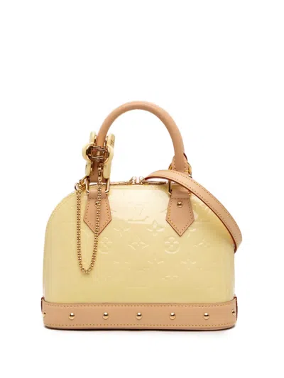 Pre-owned Louis Vuitton 2021-2026 Monogram Vernis Hairclip Alma Bb Satchel In Yellow