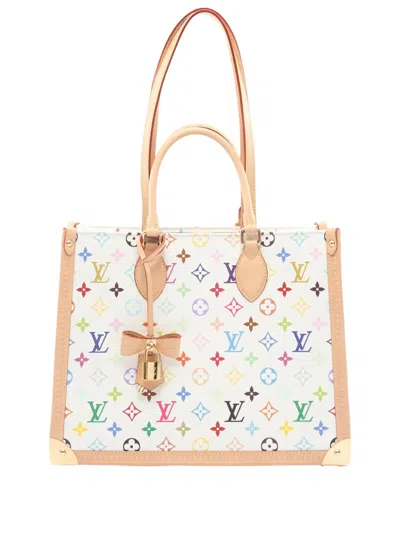 Pre-owned Louis Vuitton 2021-2026 × Murakami Monogram Multicolore Onthego Mm Tote Bag In White