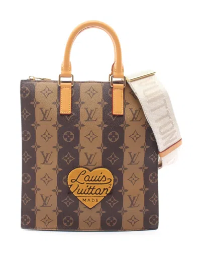 Pre-owned Louis Vuitton 2021-2026 Nigo Monogram Sac Plat Cross Satchel In Brown