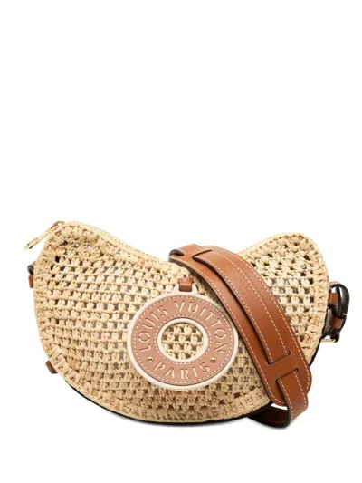 Pre-owned Louis Vuitton 2021-2026 Raffia By The Pool Croissant Mm Crossbody Bag In Neutral