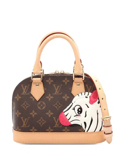 Pre-owned Louis Vuitton 2021-2026 Sun Yitian Monogram Zebra Alma Bb Satchel In Brown
