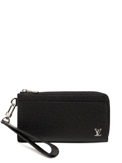 Pre-owned Louis Vuitton 2021-2026 Taiga Zippy Dragonne Wallet Long Wallets In Black