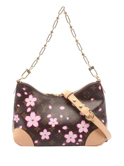 Pre-owned Louis Vuitton 2021-2026 Takashi Murakami Monogram Cherry Blossom Boulogne Pm Satchel In Brown