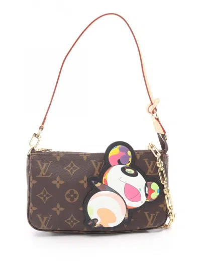 Pre-owned Louis Vuitton 2021-2026 Takashi Murakami Monogram Panda Pochette Accessoires Satchel In Brown