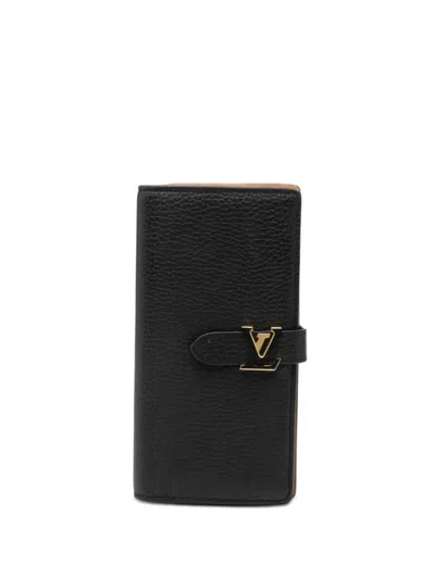 Pre-owned Louis Vuitton 2021-2026 Taurillon Capucine Vertical Wallet Long Wallets In Black
