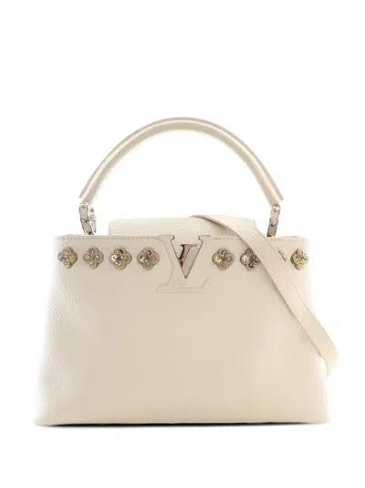Pre-owned Louis Vuitton 2021-2026 Taurillon Flowers Capucines Pm Satchel In White