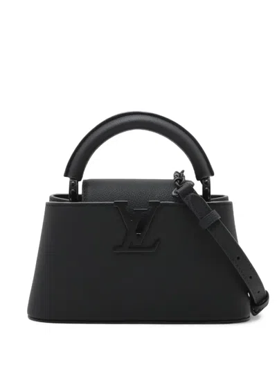 Pre-owned Louis Vuitton 2021-2026 Taurillon Mini Capucines East West Satchel In Black