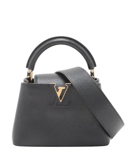 Pre-owned Louis Vuitton 2021-2026 Taurillon Mini Capucines Satchel In Black