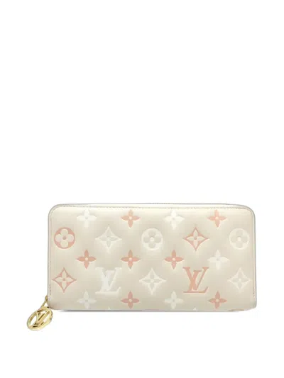 Pre-owned Louis Vuitton 2021-2026 Tricolor Monogram Embossed Lambskin Zippy Wallet Long Wallets In Brown