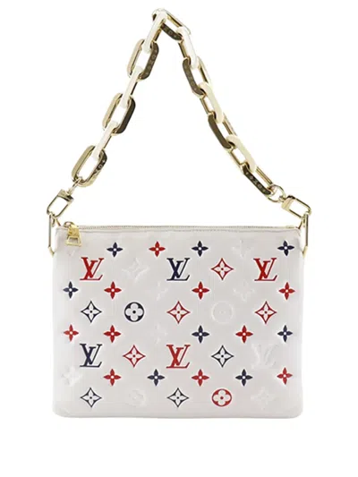 Pre-owned Louis Vuitton 2021-2026 Tricolor Monogram Embossed Puffy Lambskin Coussin Pm Satchel In Red