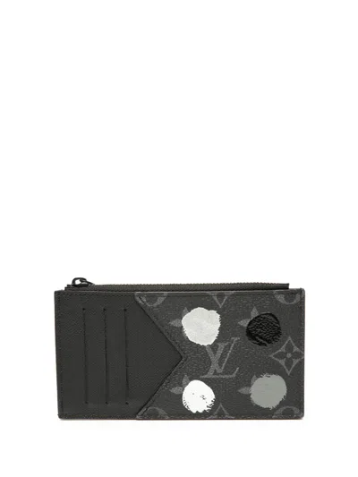 Pre-owned Louis Vuitton 2021-2026 Yayoi Kusama Monogram Eclipse Card Holder Coin Pouch In Black