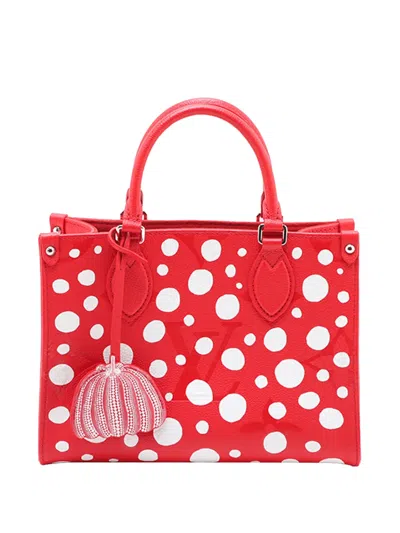 Pre-owned Louis Vuitton 2021-2026 Yayoi Kusama Monogram Giant Empreinte Onthego Pm Satchel In Red
