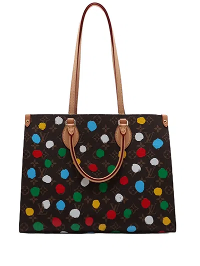 Pre-owned Louis Vuitton 2021-2026 Yayoi Kusama Monogram Onthego Mm Satchel In Brown