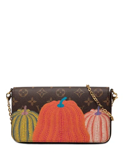 Pre-owned Louis Vuitton 2021-2026 Yayoi Kusama Monogram Pumpkins Pochette Felicie Crossbody Bag In Brown