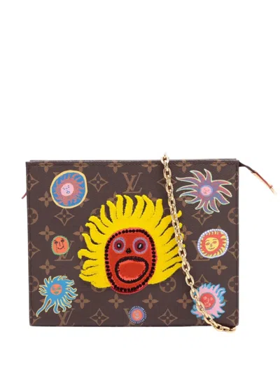 Pre-owned Louis Vuitton 2021-2026 Yayoi Kusama Monogram Toiletry Pouch On Chain Shoulder Bag In Brown