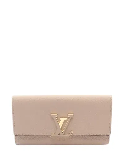 Pre-owned Louis Vuitton 2021s Capucines Leather Wallet In Neutrals