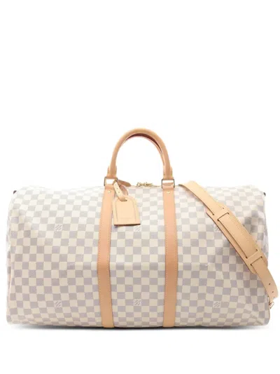 Pre-owned Louis Vuitton 2021s Keepall Bandouliere 55 Damier Azur Boston Bag In White