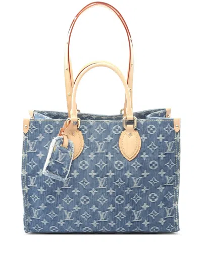 Pre-owned Louis Vuitton 2021s Monogram Denim On-the-go Mm Shoulder Bag In Blue