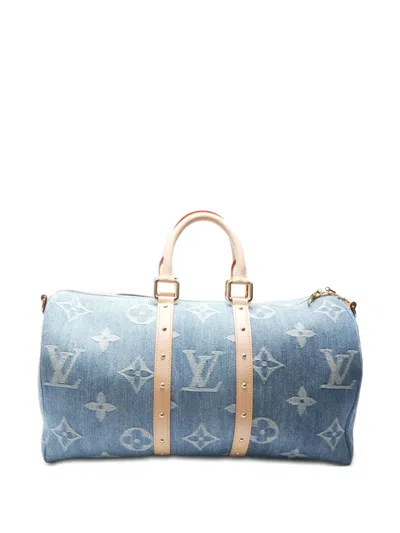 Pre-owned Louis Vuitton 2022-2025 Keepall Bandouliere 45 Tote Bag In Blue