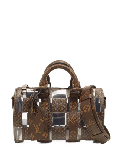 Pre-owned Louis Vuitton 2022 25 Keepall Bandoulière Monogram Chess Tote Bag In Brown