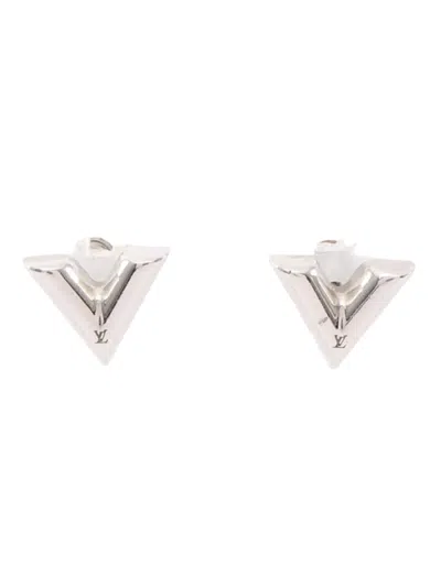 Pre-owned Louis Vuitton 2022 Brass Essential V Stud Earrings Costume Earrings In Silver