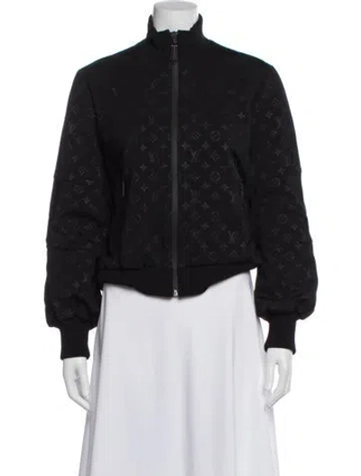 Pre-owned Louis Vuitton 2022 Embossed Monogram Zip-up Bomber Jacket W/ Tags In Black