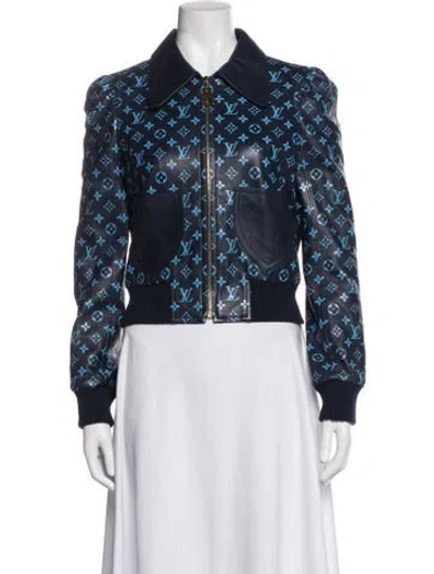 Pre-owned Louis Vuitton 2022 Lamb Leather Bomber Jacket In Blue