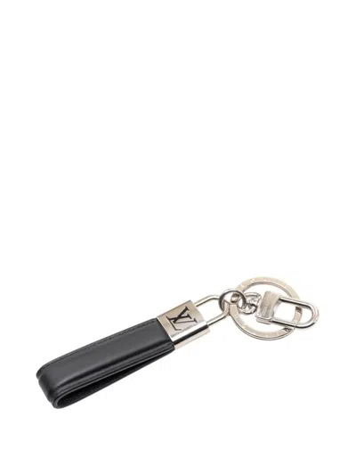 Pre-owned Louis Vuitton 2022 Leather Dragonne Lv Padlock Bag Charm And Key Holder In Black