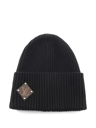 Pre-owned Louis Vuitton 2022 Logo-patch Beanie Hat In Black