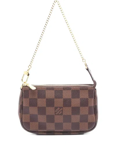 Pre-owned Louis Vuitton 2022 Mini Damier Ebene Chain Handbag In Brown