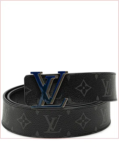 Pre-owned Louis Vuitton 2022 Monogram Eclipse Lv Initiales Reversible Belt In Black